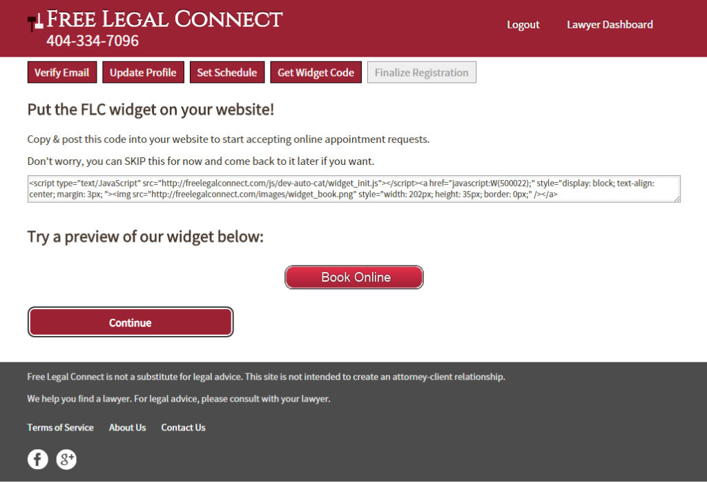 lawyer signup - given a widget