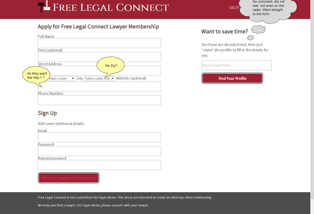 Signup process for lawyers