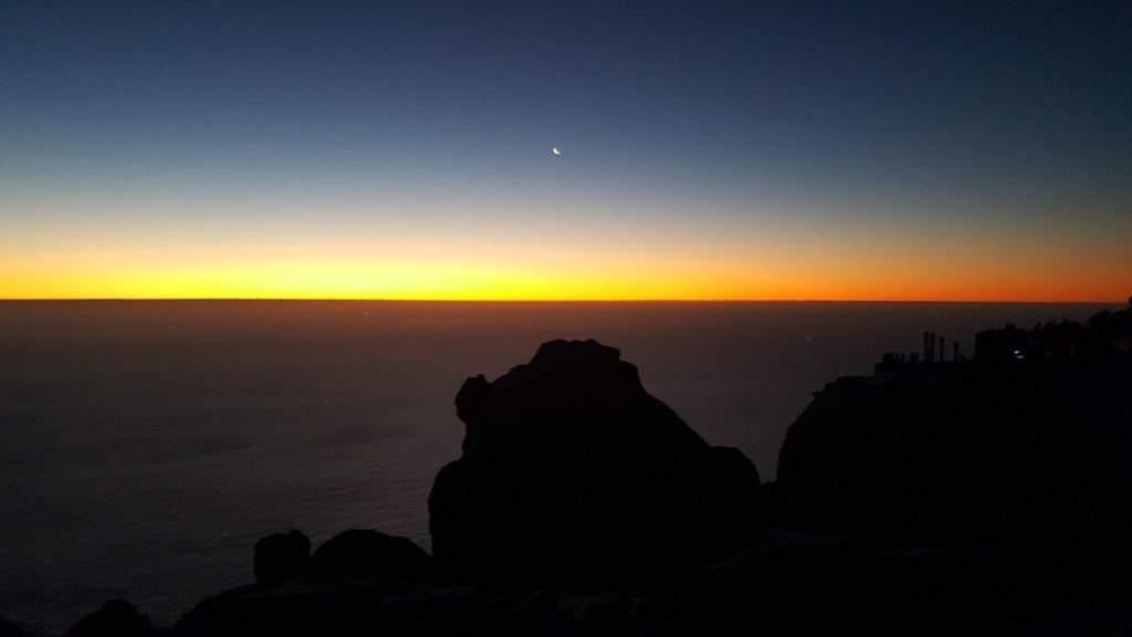 sunset moon on Table Mountain