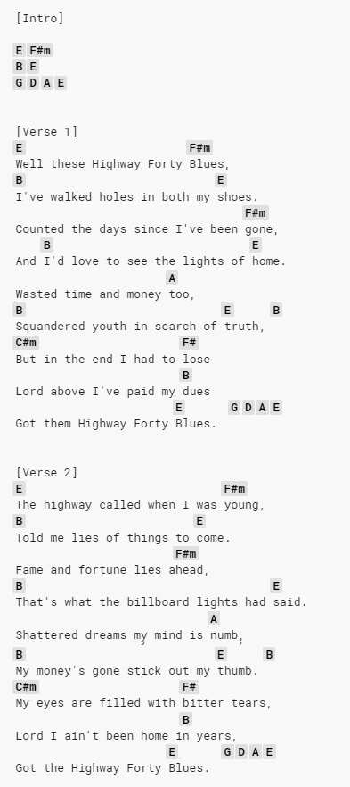 highway 40 blues chords
